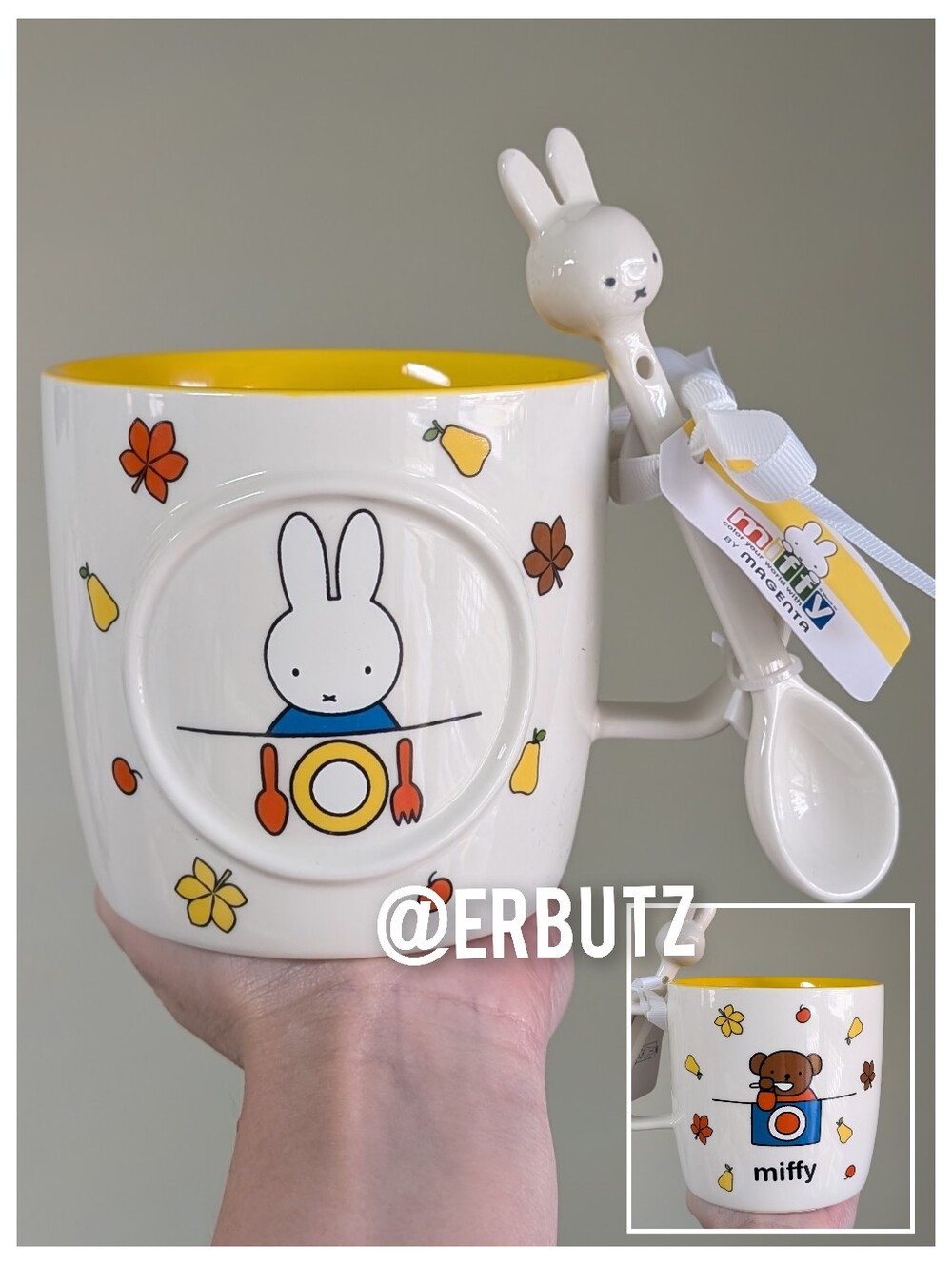 Miffy x Magenta Miffy & Boris Bear Kitchen Table Mug w/ Ceramic Miffy Head Spoon